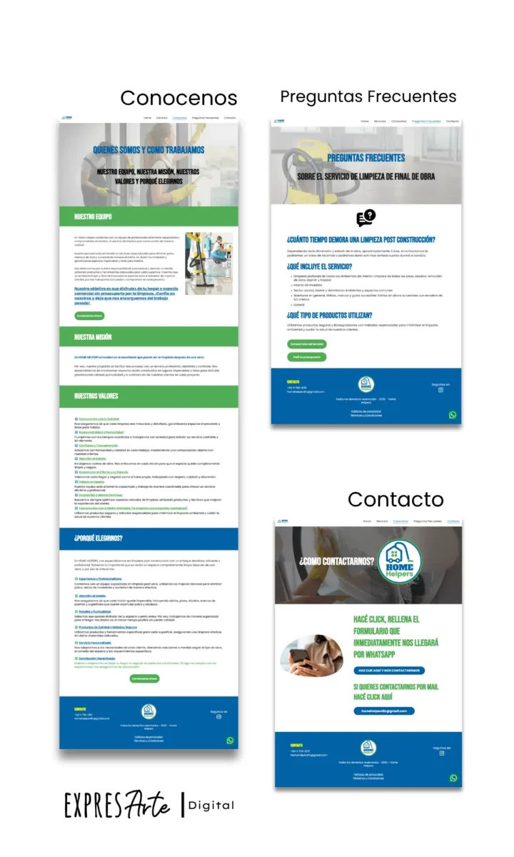 Desarrollo Web para Home Helpers - Expresarte Digital - Conocenos y Preguntas Frecuentes