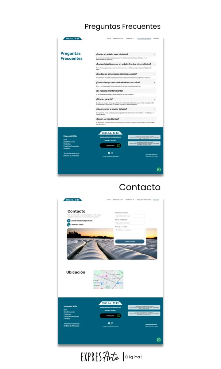Desarrollo Web para Seal SB - Expresarte Digital - Preguntas Frecuentes y Contacto
