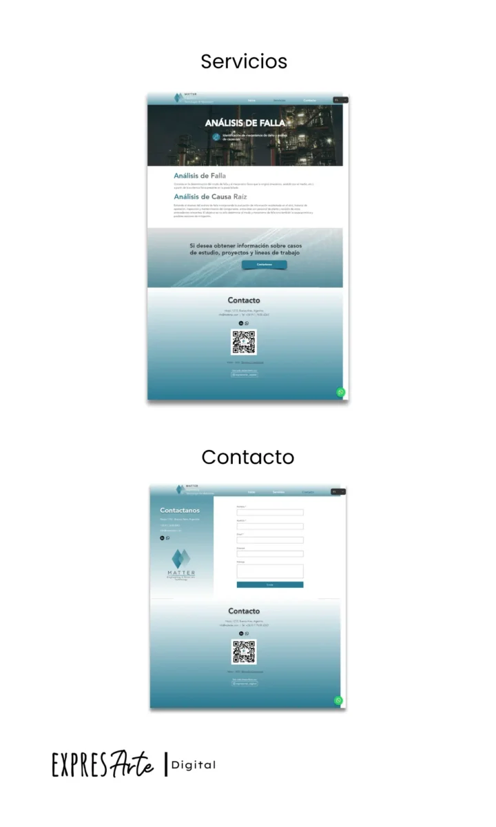 Desarrollo Web para Matter - Expresarte Digital - Servicios y Contacto