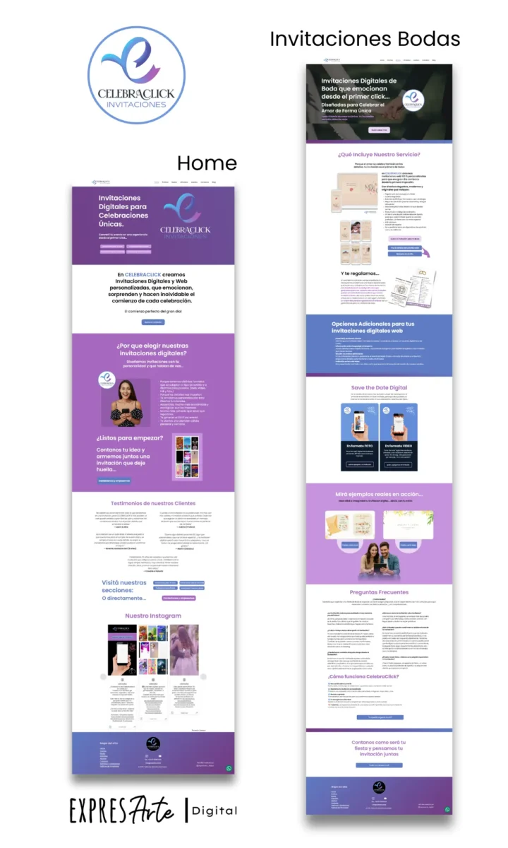Desarrollo Web para Celebraclick - Expresarte Digital - Home y Bodas