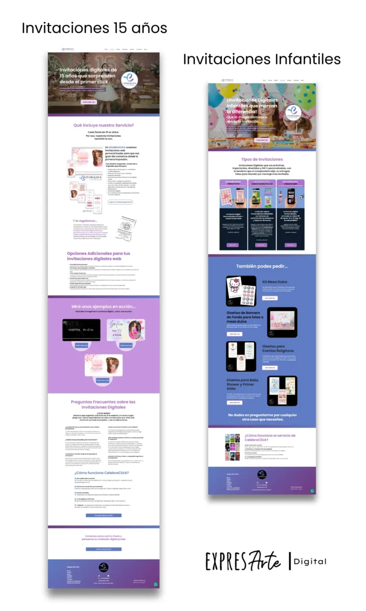 Desarrollo Web para Celebraclick - Expresarte Digital - 15 años e infantiles