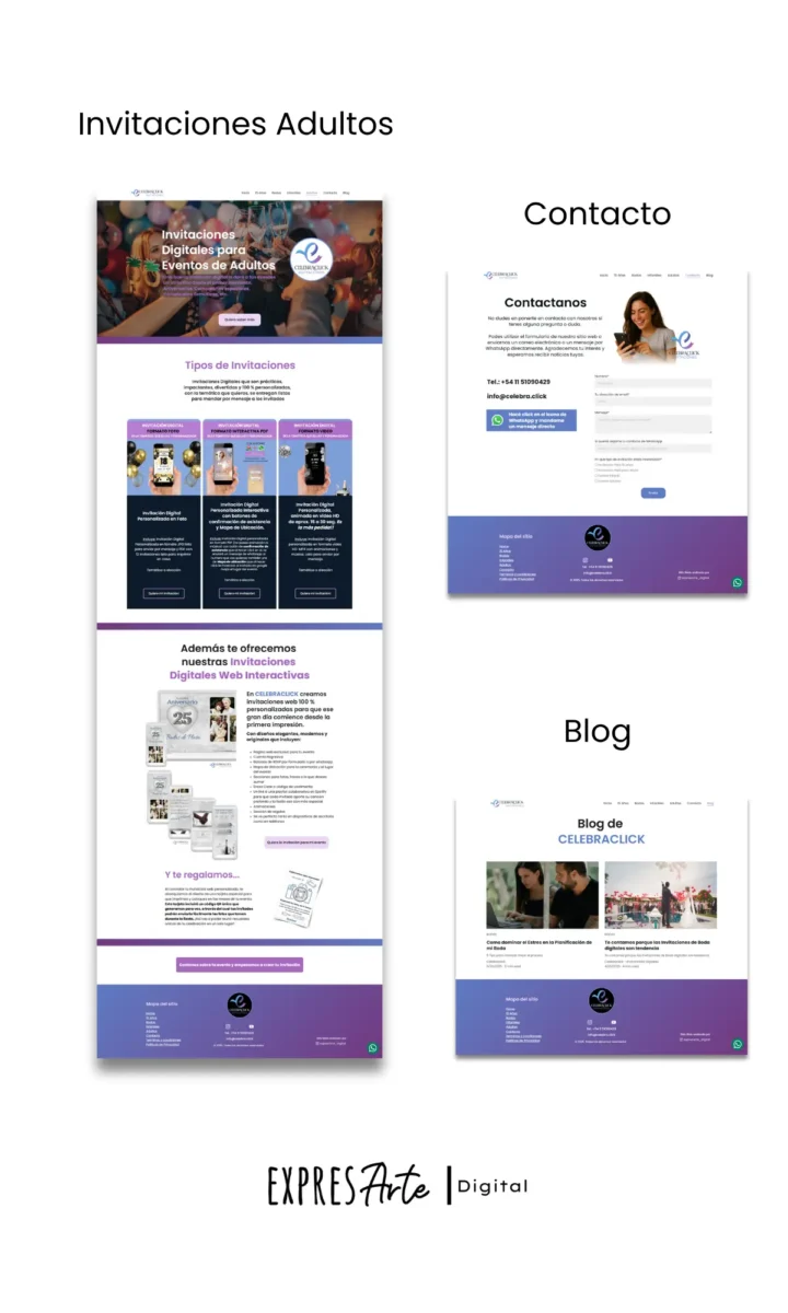 Desarrollo Web para Celebraclick - Expresarte Digital - Adultos contacto y Blog