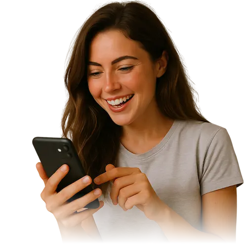 Cliente feliz usando celular, diseño web y branding para emprendedores