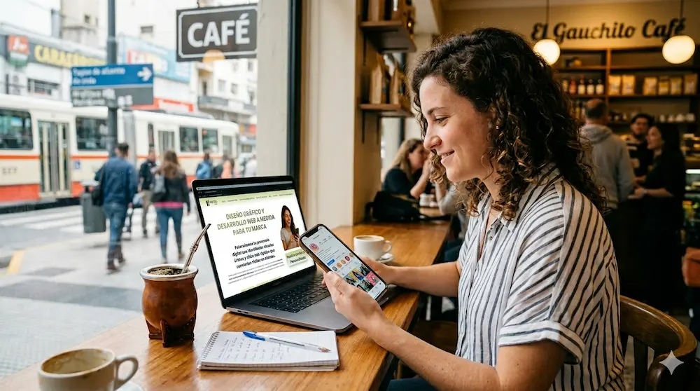 Emprendedor argentino analizando si crear página web o perfil de Instagram para su negocio
