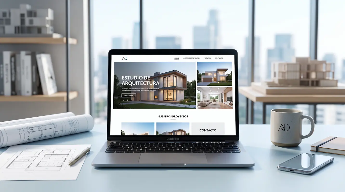 Página web profesional para estudio de arquitectura mostrando portafolio de proyectos