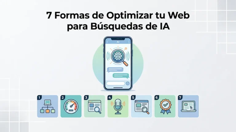 Infografía sobre 7 formas de optimizar una página web para búsquedas de Inteligencia Artificial como ChatGPT y Google